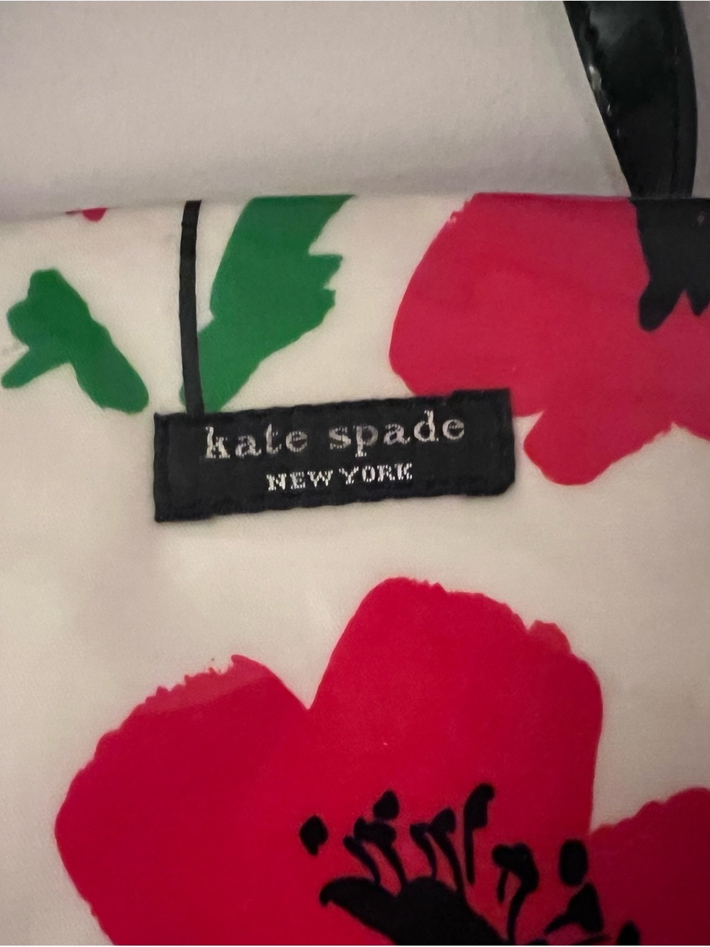 kate spade White Tote with Red Poppy Print and Black Handles - Picture 2 of 4